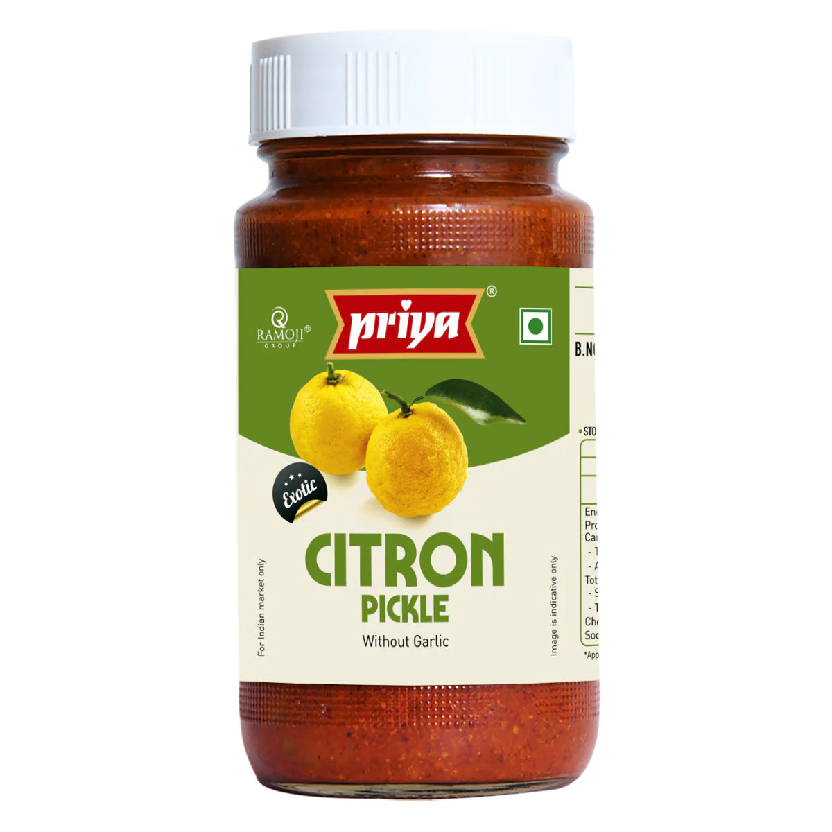 Priya Citron Seasoning (Garlic Free) Pickles 300g